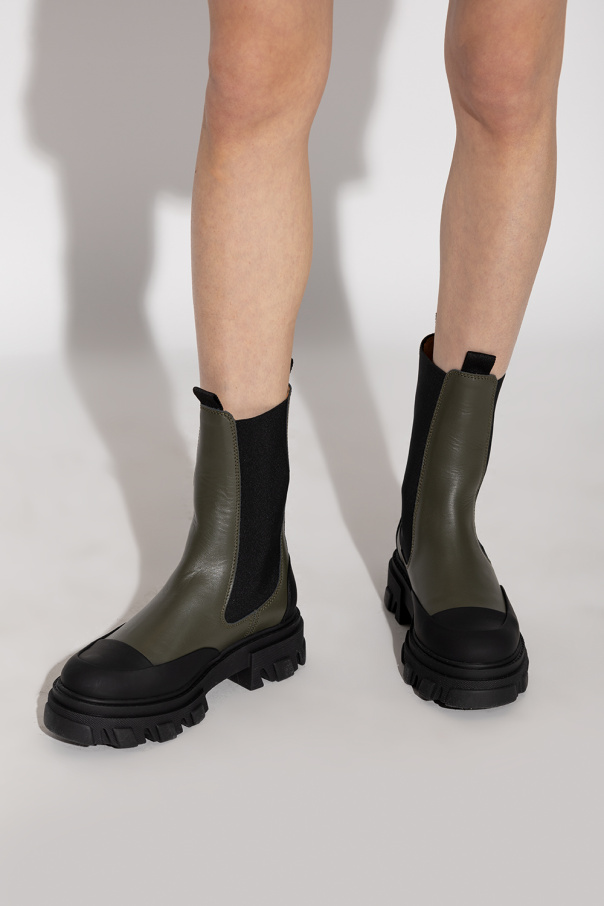 ganni green chelsea boots